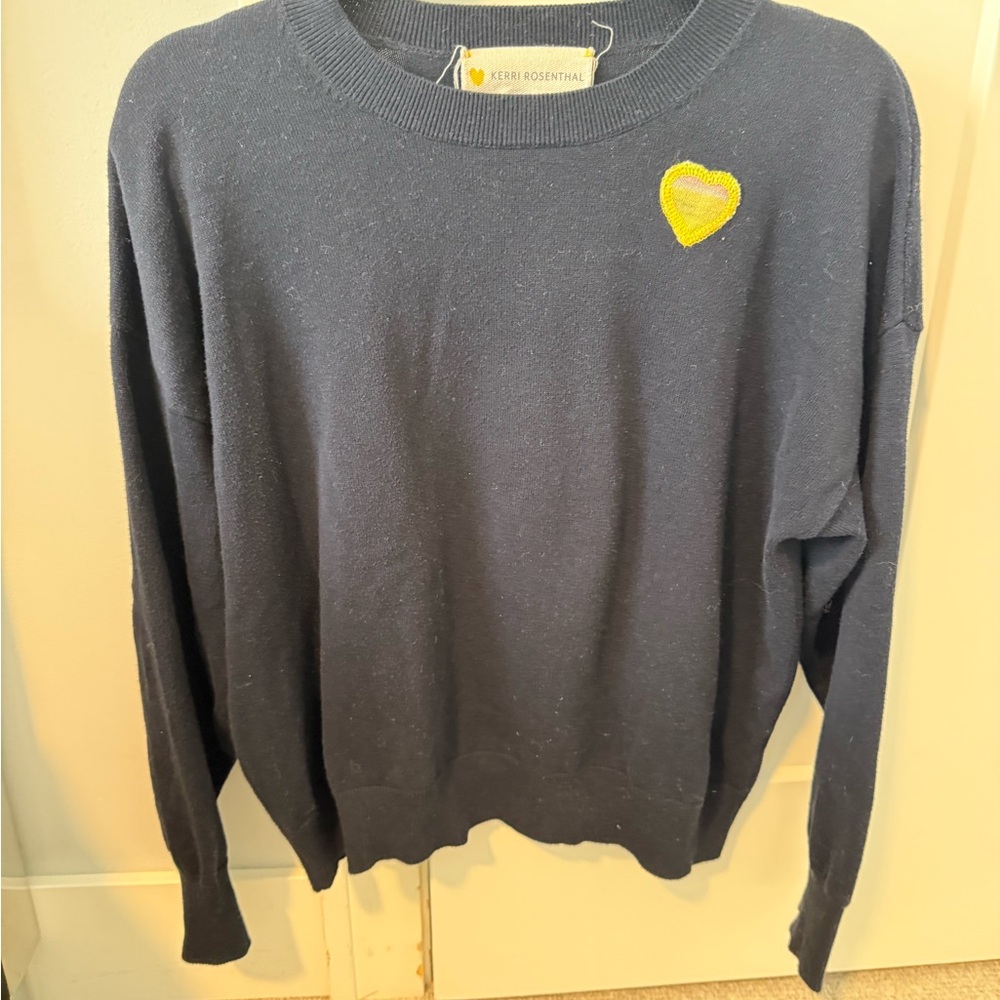 Kerri Rosenthal Navy Sweater with Yellow Heart